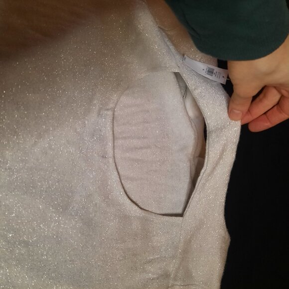 NWT Banana Republic Metallic White Silver Sweater Top Shimmer Back Cut Out XL - Picture 9 of 12